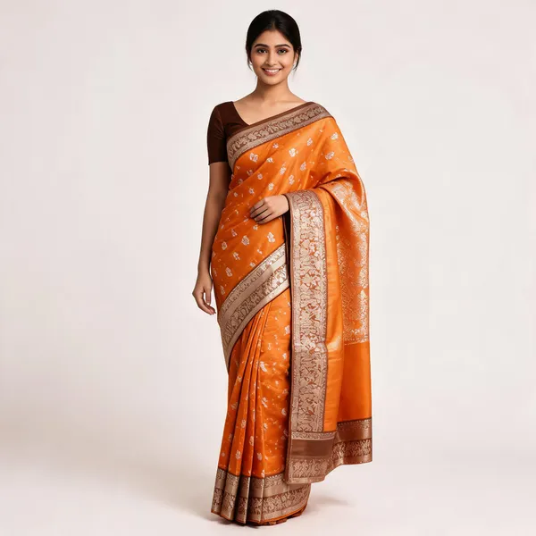 Orange_Banarasi_Raw_Mango_Silk_Woven_Saree_For_Women