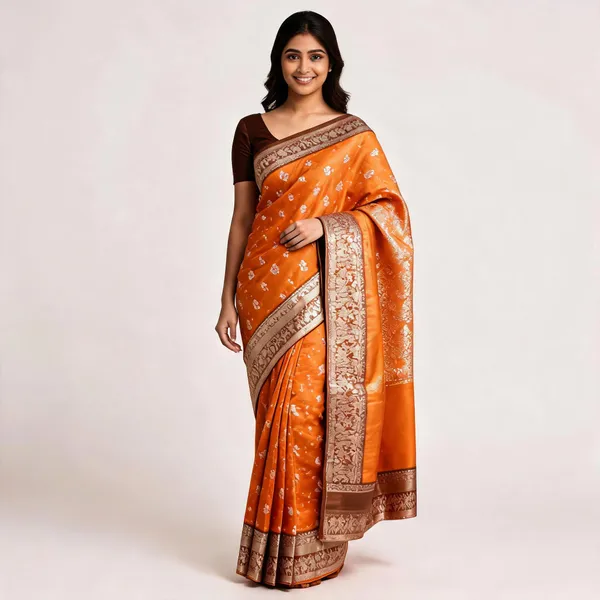 Orange_Banarasi_Raw_Mango_Silk_Woven_Saree_For_Women