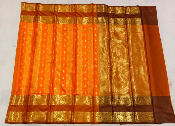 Orange_Banarasi_Gap_Border_Silk_Woven_Saree_For_Women