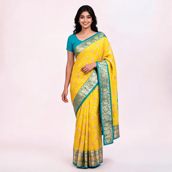 Yellow_And_Blue_Banarasi_Meena_Zari_Woven_Saree_For_Women
