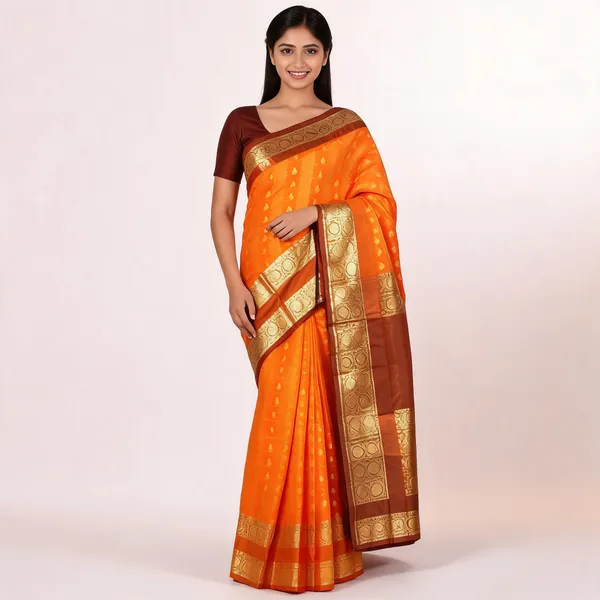 Orange_Banarasi_Gap_Border_Silk_Woven_Saree_For_Women