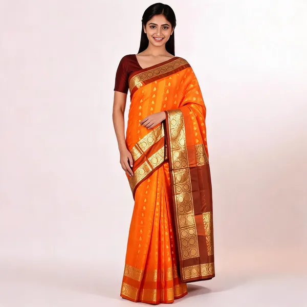 Orange_Banarasi_Gap_Border_Silk_Woven_Saree_For_Women