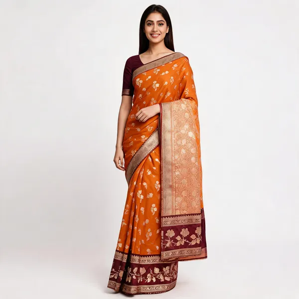 Orange_Viscose_Banarasi_Floral_Woven_Saree_For_Women