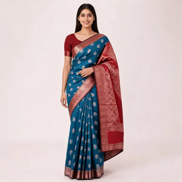 Blue_Cotton_Semi_Gadwal_Floral_Woven_Saree_For_Women