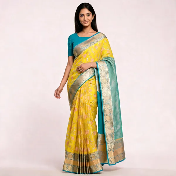 Yellow_Banarasi_Jamdani_Meena_Floral_Woven_Saree_For_Women