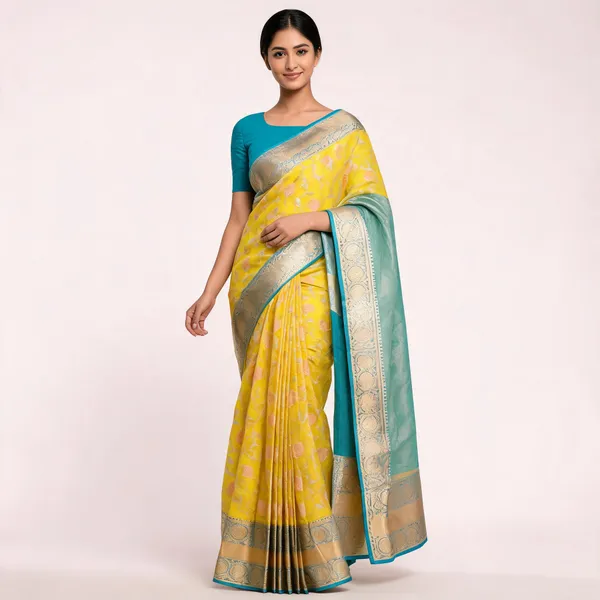 Yellow_Banarasi_Jamdani_Meena_Floral_Woven_Saree_For_Women