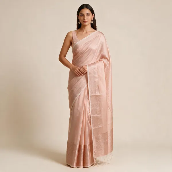 Peach_Tissue_Kota_Zari_Border_Saree_For_Women