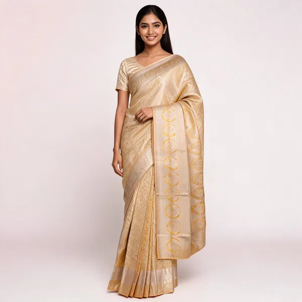 Cream_Dharmavaram_Pattu_Zari_Border_Saree_For_Women