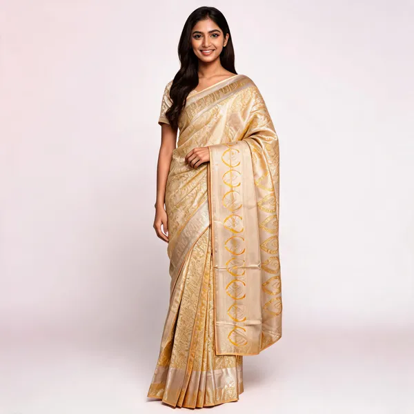 Cream_Dharmavaram_Pattu_Zari_Border_Saree_For_Women