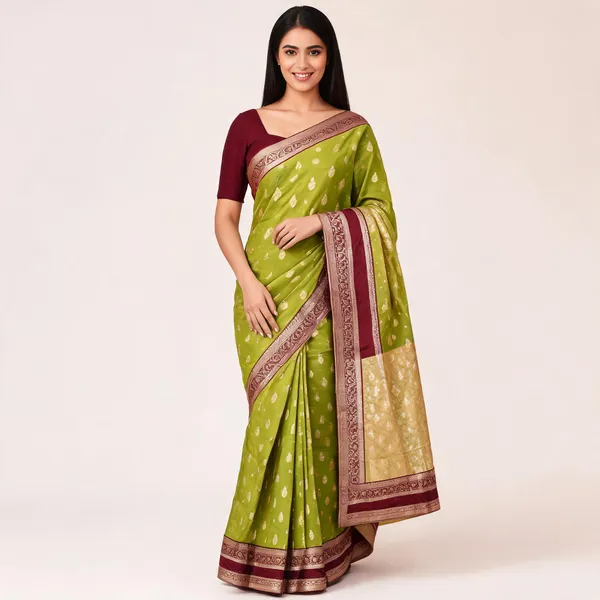Green_Viscose_Banarasi_Buti_Woven_Saree_For_Women