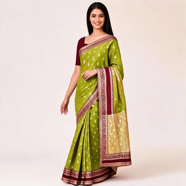 Green_Viscose_Banarasi_Buti_Woven_Saree_For_Women
