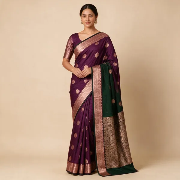 Purple_Green_Semi_Gadwal_Woven_Border_Saree_For_Women