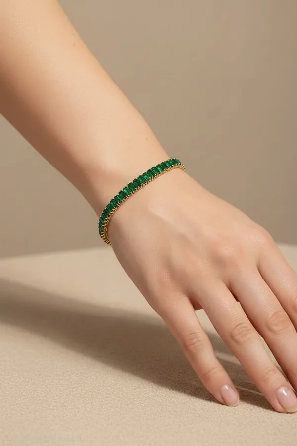 Gold_Cubic_Zirconia_Emerald_Green_Tennis_Bracelet_For_Women
