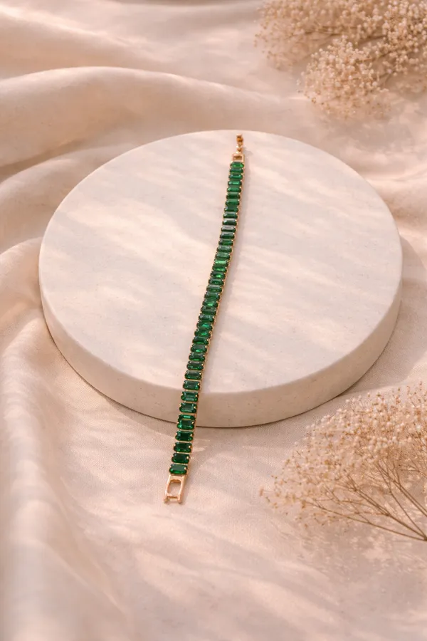 Gold_Cubic_Zirconia_Emerald_Green_Tennis_Bracelet_For_Women