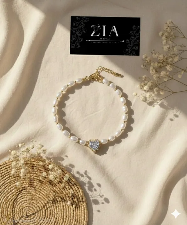 White_Pearl_American_Diamond_Heart_Charm_Bracelet_For_Women