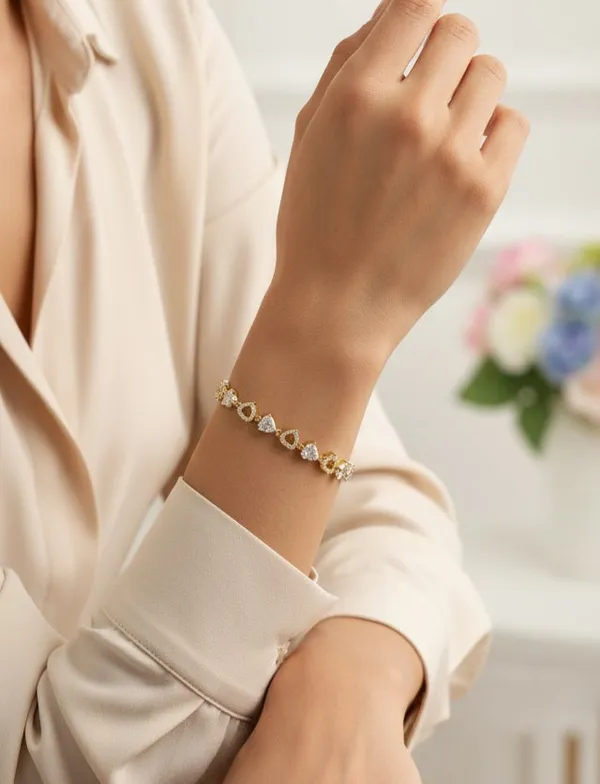 Gold_American_Diamond_Heart_Solitaire_Bracelet_For_Women