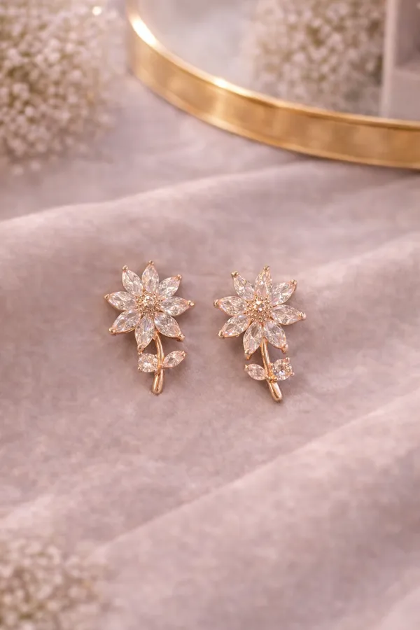 Rose_Gold_American_Diamond_Floral_Stud_Earrings_For_Women