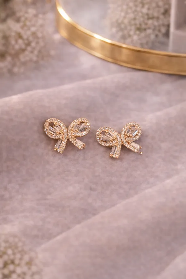 Gold_American_Diamond_Bow_Stud_Earrings_For_Women