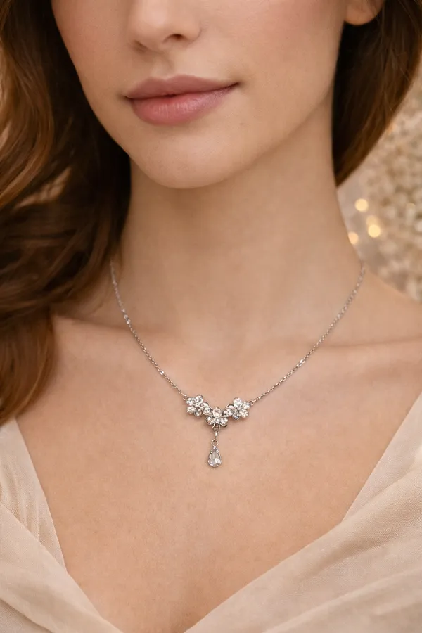 Silver_Crystal_Silver-Plated_Floral_Drop_Pendant_Necklace_For_Women