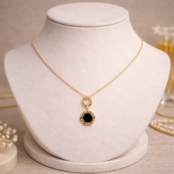 Black_Gold-Tone_Anti-Tarnish_Hexagon_Pendant_Necklace_For_Women