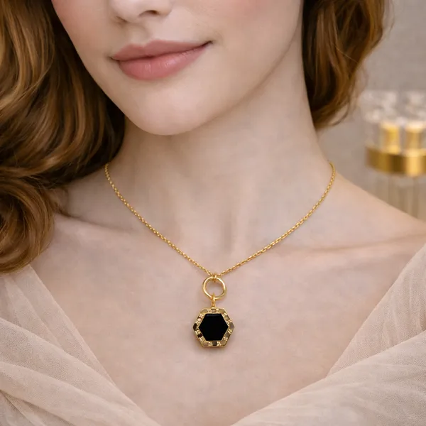 Black_Gold-Tone_Anti-Tarnish_Hexagon_Pendant_Necklace_For_Women