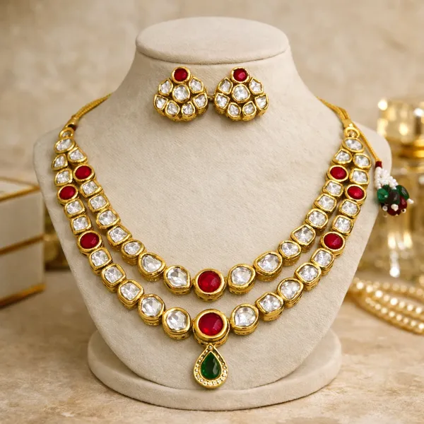 Gold_Polki_Ruby_Emerald_Layered_Necklace_Set_For_Women