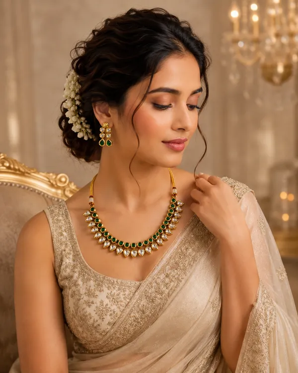 Gold_Polki_Emerald_Teardrop_Classic_Necklace_Set_For_Women