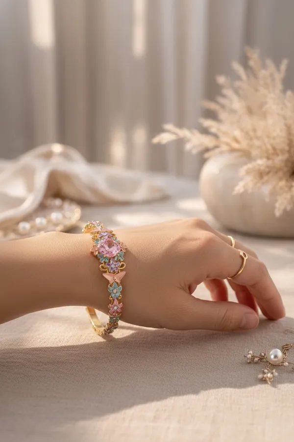 Gold_Enamel_Pastel_Floral_Heart_Kada_Bracelet_For_Women