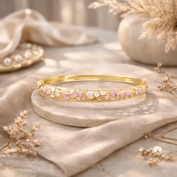 Gold_Enamel_Crystal_Pink_Blossom_Floral_Kada_Bracelet_For_Women