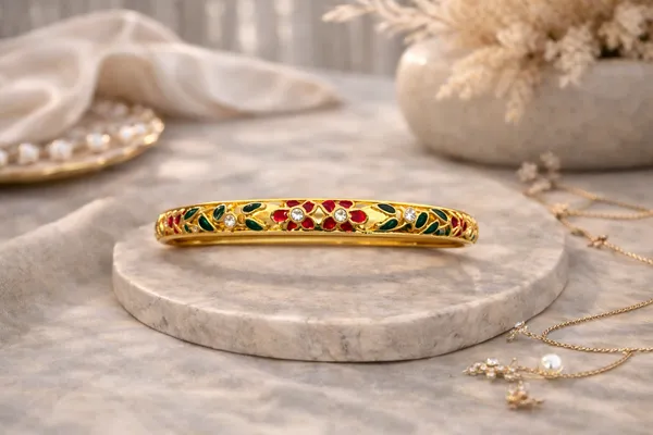 Gold_Enamel_Crystal_Floral_Kada_Bracelet_For_Women