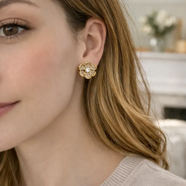 Gold_American_Diamond_Floral_Stud_Earring_For_Women