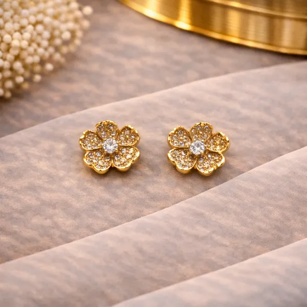 Gold_American_Diamond_Floral_Stud_Earring_For_Women