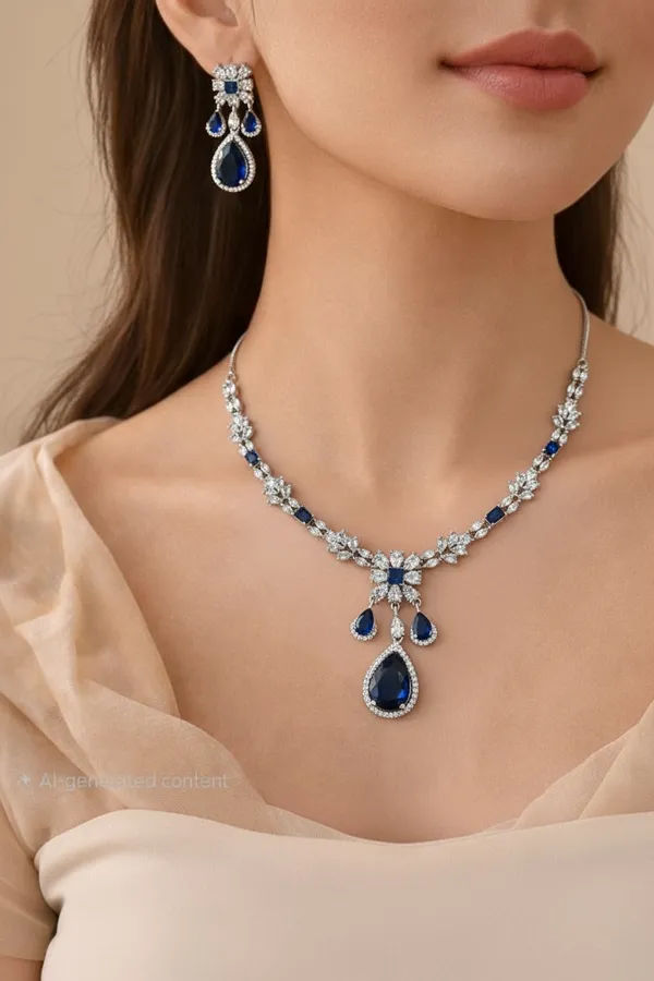 Silver_Crystal_Ad_Blue_Sapphire_Pendant_Necklace_For_Women