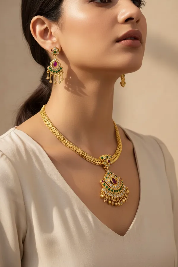 Gold_Kundan_Green_Ruby_Pendant_Necklace_For_Women