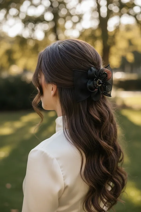 Black_Crystal_Floral_Bow_Alligator_Hair_Clip_For_Women