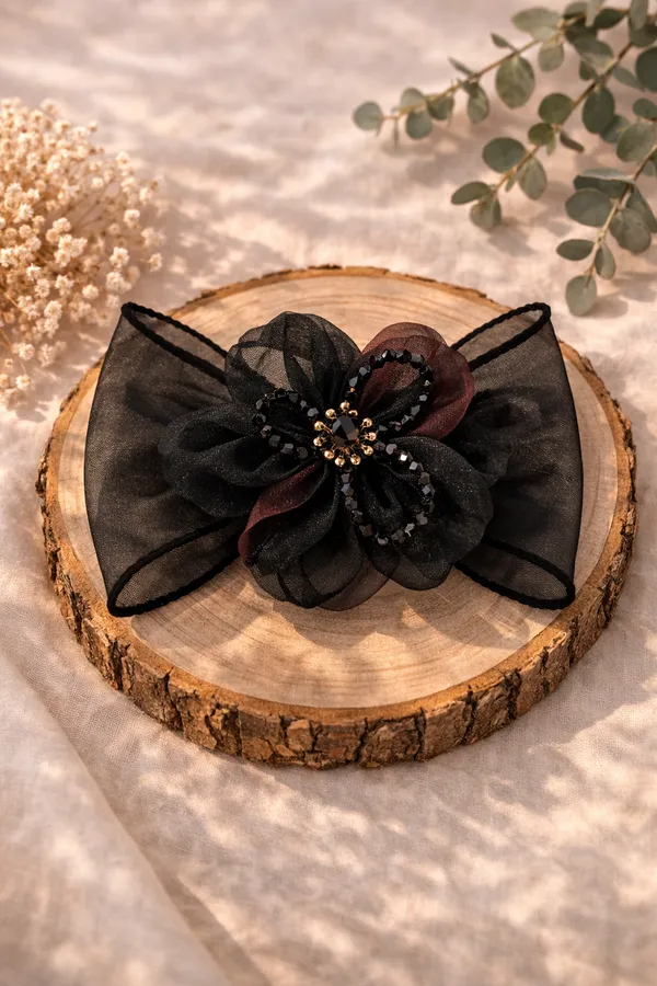 Black_Crystal_Floral_Bow_Alligator_Hair_Clip_For_Women