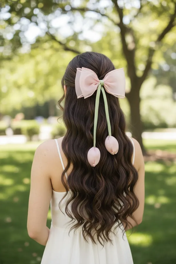 Ivory_Organza_Tulip_Bow_Hair_Clip_For_Women