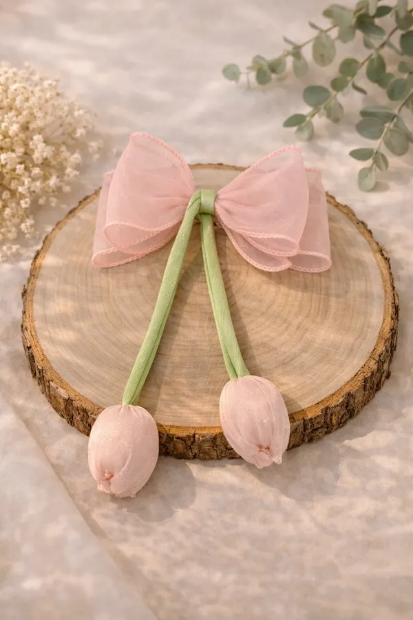 Ivory_Organza_Tulip_Bow_Hair_Clip_For_Women