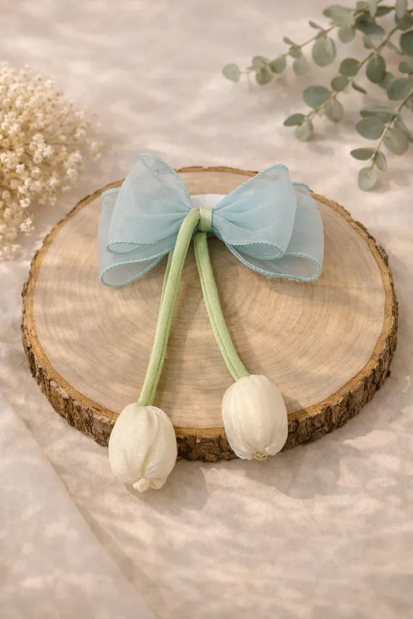Sky_Blue_Organza_Tulip_Bow_Hair_Clip_For_Women