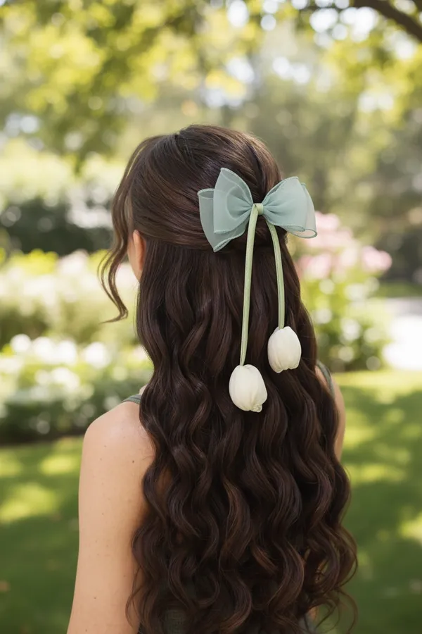 Sky_Blue_Organza_Tulip_Bow_Hair_Clip_For_Women