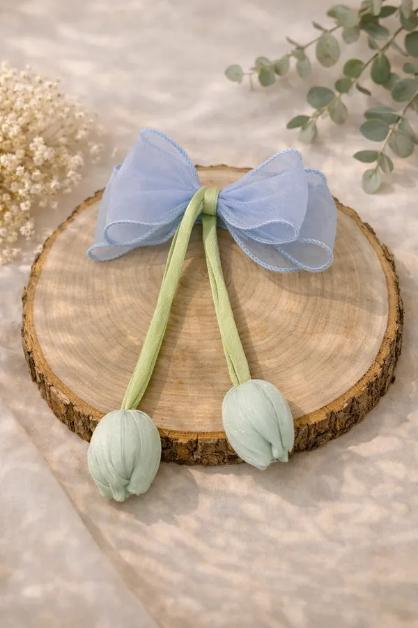 Ivory_Organza_Tulip_Bow_Hair_Clip_For_Women
