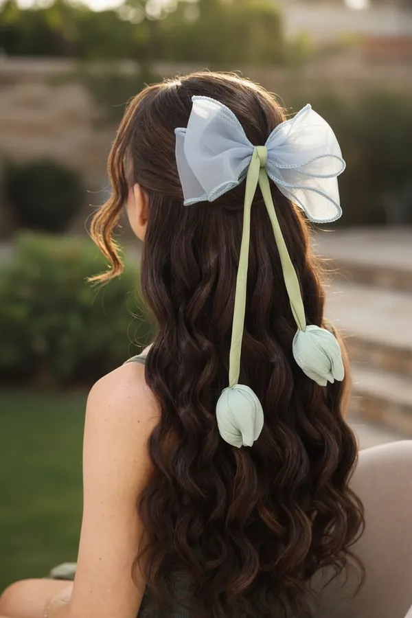 Ivory_Organza_Tulip_Bow_Hair_Clip_For_Women
