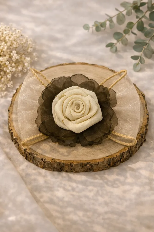 Ivory_Organza_Rose_Bow_Hair_Clip_For_Women