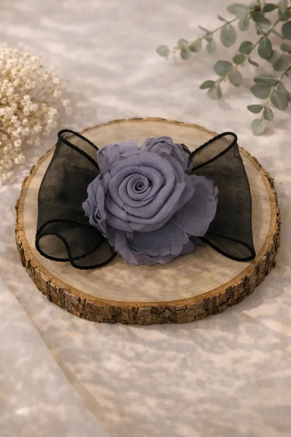 Black_Organza_Rose_Bow_Alligator_Hair_Clip_For_Women