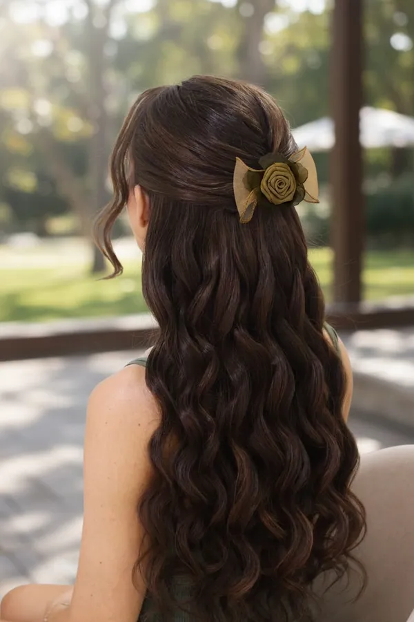 Green_Organza_Rose_Bow_Alligator_Hair_Clip_For_Women