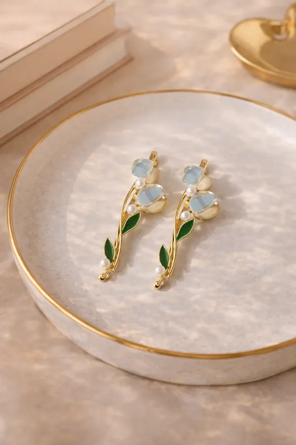 Gold_Pearl_Enamel_Tulip_Vine_Side_Hair_Pin_For_Women