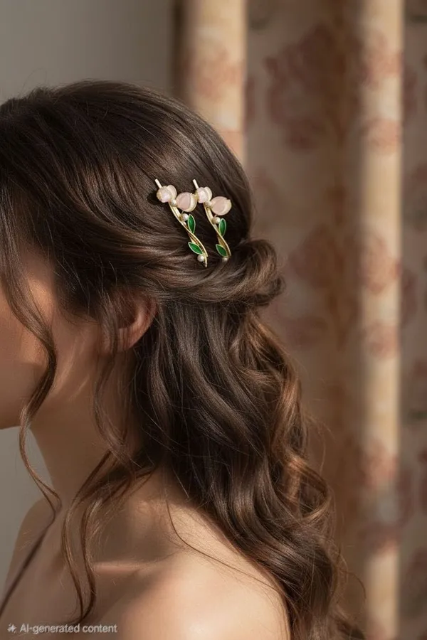 Gold_Pearl_Enamel_Tulip_Vine_Side_Hair_Pin_For_Women