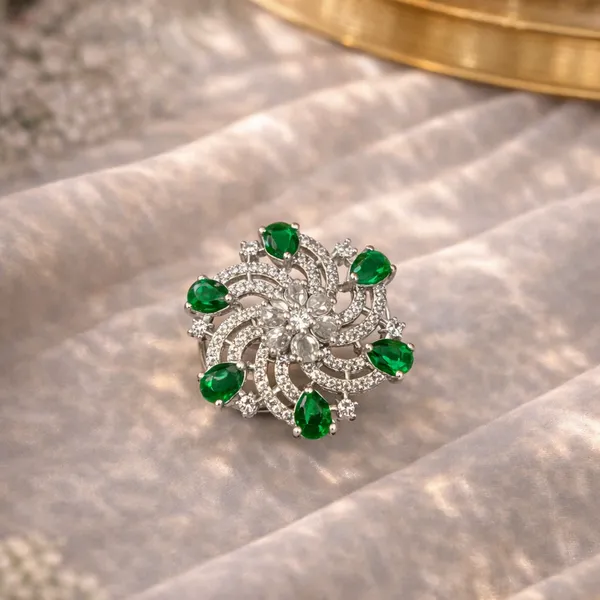 Green_Crystal_Ad_Silver-Plated_Floral_Statement_Ring_For_Women