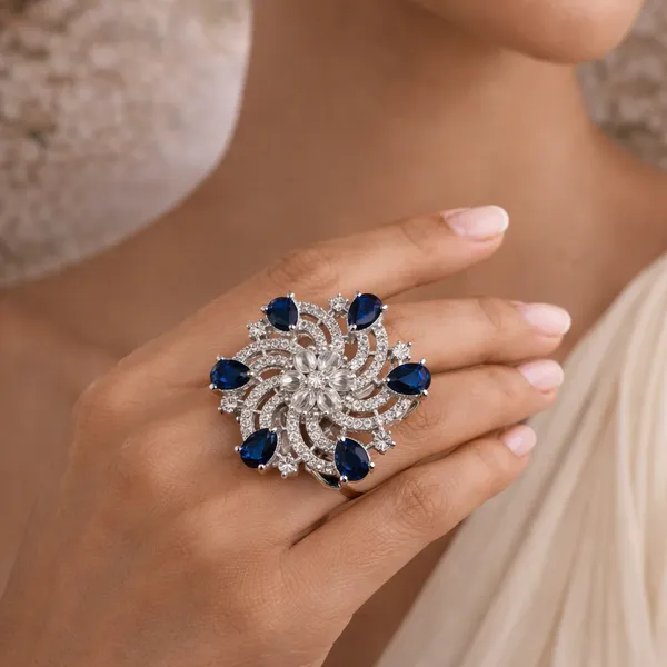 Blue_Crystal_American_Diamond_Silver-Plated_Floral_Ring_For_Women
