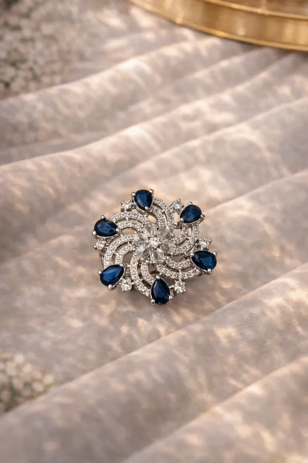 Blue_Crystal_American_Diamond_Silver-Plated_Floral_Ring_For_Women